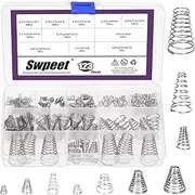 Swpeet 123Pcs 10 Sizes 0.3/0.5/0.7/0.8/1 Stainless Steel Conical Spring Taper Spring Assortment Kit, Metal Tower Springs Conical Springs, Small Compression Springs for Repair