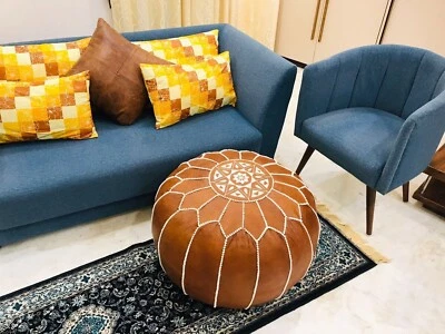 24''Moroccan Pouffe Footstool Moroccan Boho New Round Unstuffed
