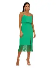 Aidan by Adrianna Papell Womens Fringed-Hem Midi Sheath Dress Green Size 12 $220