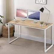 Zinus Soho Office Desk Computer Table | Dining Strong Metal Frame, Quick Assembly - Natural 140cm