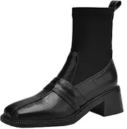 [XIEPP] Women's Soft Ankle Boots Retro Square Toe Booties with Slip-on