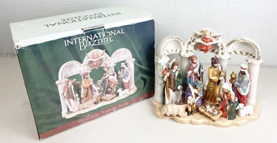 VTG International Bazaar Handpainted Ceramic Nativity Set (10 Piece) New In Box