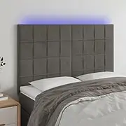 Bed Headboard LED, Beds Head Frame LED Headboard Dark Grey 144 cm Velvet
