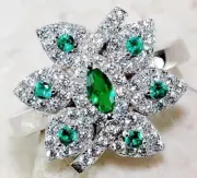 2CT Treated Emerald & White Topaz 925 Sterling Silver Ring Jewelry Sz 8 NB2-1