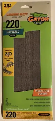 Zip Gator Hook Loop Sanding Mesh 220 Drywall Very Fine 4 Sheet 4.5”x10.5”