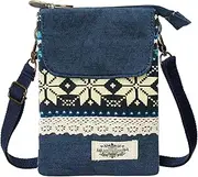 [Fisstina] KXF Cell Phone Pouch Purse Wallet Canvas Zipper Ethnic Style Small Crossbody Messenger Bag Mini Shoulder Bag with Adjustable Shoulder Strap for Women Girls