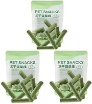 18PCS Cat Grass Teething Stick, Cat Grass Treats, Hairball Removal Treats, Teething Snack, Freeze Dried Chicken, for Oral Teeth Cleaning for Indoor Kittens Adults, (3 Bag*6PCS)