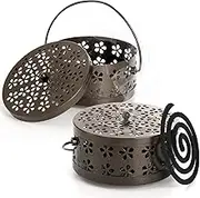 ZENFUN 2 Pack Iron Coil Holders with Lid and Handle, Bronze Incense Coil Burner with Lid, Retro Portable Coil Holder for Camp Use, Indoor, Outdoor, Fireproof, 5.7 Inches Diameter