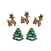 Reindeer Fun 4811 - Buttons Galore - Christmas Trees - Craft Sewing Scrap