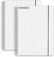 WRENBEN A5 Spiral Notebook 120gsm Graph Paper Notebook 160 Pages Per Hardcover Grid Notebooks 5.7 x 8.3 Inches (2 Pack)