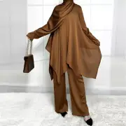 Women Muslim Blouse Top Long Pant Two Piece Set Abaya Islamic Outfits Kaftan