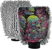 XYMZR Zombie Skull Absorbent Microfiber Car Wash Mitt, Funny Cute Anime Scratch Free for Cars Cleaning, Home Cleaning Mitts, 2 Pack, 10.24” L x 7.09” W