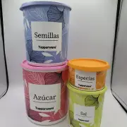 Tupperware Beautiful New Set/4 Canisters 4.3L, 3L, 1.25L and 575ml Leaves Theme