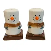 White Snowman S’mores Winter Salt and Pepper Shakers New In Box