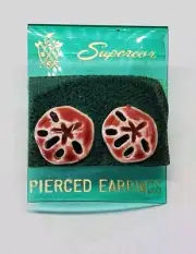 Vintage Superior Red Enamel Sand Dollar Stud Earrings NOC
