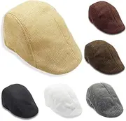 [DEARMAMY] Flax Beret Hat for Women Men Sunscreen Cap Peaked British Style Driving Hat Coffee