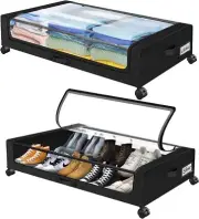 2 Pack Under Bed Storage with Wheels, Shoe 2Pack, Black