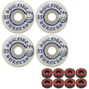 Spitfire Skateboard Wheels Burners 55mm 99A White/Blue with Abec 5 Bearings