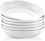 QIXIAOTOUQI 22oz Ceramic Pasta Bowls,Porcelain Salad Bowls Set of 6,Shallow Pasta Bowls Set, Microwave and Dishwasher Safe, Great for Soups and Salads, Shallow Serving Bowls, Glossy Porcelain