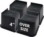 HANIHUA Bed Risers 4 inch Heavy Duty, 4 Pack Oversized Furniture Risers 6 inch, Black Bed Lifts Risers for Table, Sofa, Chair, Couch, Desk, Bed Frame Risers Supports Up to 6,500 Lbs