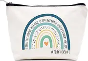 Canvas Makeup Bag, Rainbow Design with Inspirational Message, White