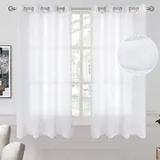 BGment Linen Look Semi Sheer White Curtains for Bedroom, 63 Inch Grommet Light Filtering Casual Textured Privacy Curtains for Living Room, 2 Panels, 52 x 63 Inch