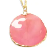 Fashion 24K Gold-Trim Lacquer Dipped Pink Real Rose Petal 20 Inch Gold-Tone Necklace