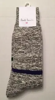 PAUL SMITH Contrast Striped Marled Boot MENS SOCKS NWT Black Brand New