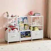 EYOCAL Kid Bookshelf Toy Organizer, 3 Tier Wooden Bookcase for Kids Rooms, Bedroom, Playroom