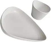 BRIGHTFUFU 1 Set Shaped Porcelain Appetizer Plate with Sauce Cups Curve Salad Dish for Home Restaurant and Party Use Easy to Clean and Space Saving