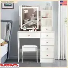 Dressing Table Vanity Desk & Stool Sliding Mirror LED Lights Makeup Desk Drawers