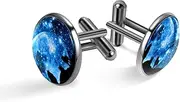 [Generic] Men's Cufflinks, Wolves Silhouette in Full Moon Blue Starry Sky Cuff Links for Men, Classic Cufflinks Black for Suit Shirt Wedding Business Birthday Jewelry Gift
