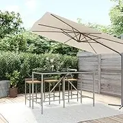 Garden Table Bar Table with Glass Top Grey 180x70x110 cm Poly Rattan