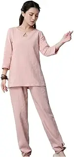 [generic] Tai Chi Suits Kung Fu Suit Martial Arts Qigong Wing Chun Shaolin Wushu Uniform Women's Loose Long-Sleeved Chinese Style Meditation,Pink-XL