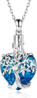 Tree of Life Cremation Necklace 925 Sterling Silver Crystal Urn Pendant for Ash