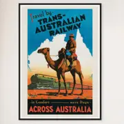Galrie Trans Australian Railway Vintage Poster Outback Adventure Art, Black Frame, A4 21 x 30cm (8 x 12inch)