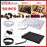 50Pcs Cable Straps Black Wire Cord Hook Loop Ties Reusable Fastening Organizer