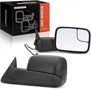 A-Premium Towing Mirrors Compatible with Dodge Ram 1500 1994-1997, Ram 2500 1994-1997, Ram 3500 1994-1997 - Manual Folding Flip Black - with Power Glass - Pair Set
