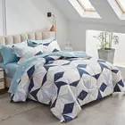 Flysheep Bed in a Bag 7 Pieces King Size, Navy Blue Triangles Geometric Patte...