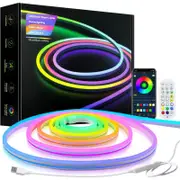 ALITOVE USB Neon LED Strip Light Waterproof 5M Outdoor LED Rope Light RGB+IC with Bluetooth APP Remote Control Music Sync Flexible LED Light Strip for Bedroom Home Outdoor Christmas Holiday Decor