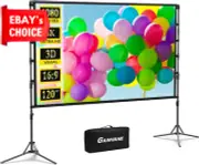 120 Inch Portable Projector Screen with Stand 16:9 4K HD Wrinkle-Free Outdoor In