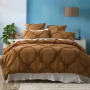 NNEDSZ Moroccan 100% Cotton Chenille Vintage Washed Tufted Wood Quilt Cover Set