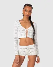 EDIKTED Womens Betsy Tie Front Knitted Cardigan WHITE
