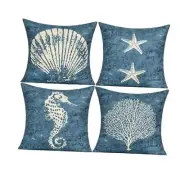 Blue Shell 16x16 Set of 4 Throw Pillow Covers for 16" x 16" (Pack of 4) Bule