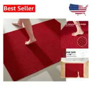 Luxurious Low Pile Red Bath Mat - Quick Dry Chenille Rug 36"x48" for Safety