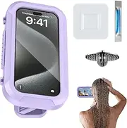 Shower Phone Mount - Bathroom Wall Phone Mount - Adhesive 360 Degree Adjustable Anti Slip Anti Fog Stand for Bathtub Pool Bath Home 7inch Cellphones Women Men