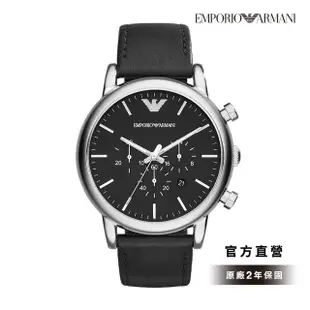 【EMPORIO ARMANI 官方直營】Luigi 都會經典三眼多功男錶 沈穩黑皮革車縫錶帶 手錶 46MM AR1828