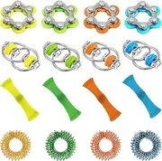 Kokatahi 16Pcs Fidget Toys Set Includes Flippy Roller Chain,Six Roller Chain , Mesh Marble Stress Reducer，Spiky Sensory Finger Rings，Anxiety Relief, ADHD