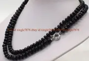 Pretty 5x8mm Faceted Black Agate Rondelle Gemstone Beads Necklace 36" AAA+