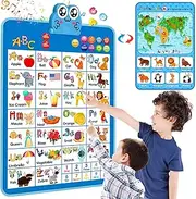 Electronic Interactive Double-Sided Alphabet Wall Chart, Talking ABC & 123s & Music & Learning Poster, Best for Preschool Boys & Girls (Blue)